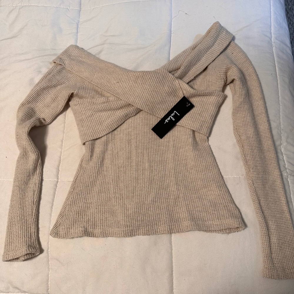 Lulus off the shoulder tan waffle shirt, new with tags